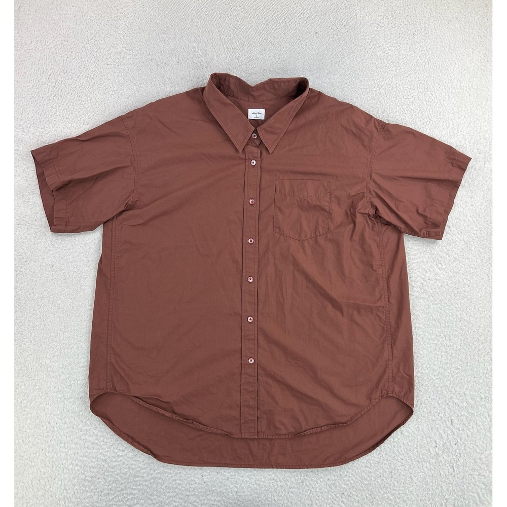 Wilfred Free Shirt Womens Medium Brown Short Sleeve Button Up Cotton Casual Top